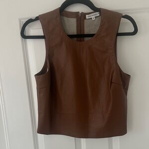 Good American Brown Faux Leather Sleeveless Top